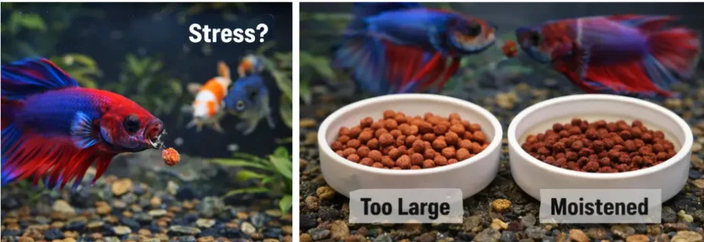 betta fish spitting out pellets because size too large