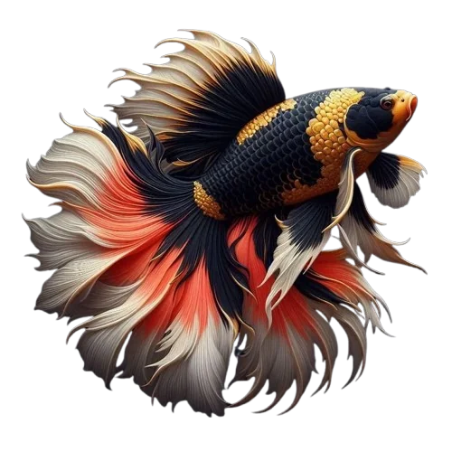 Illustration of a betta fish with flowing red, white and black fins