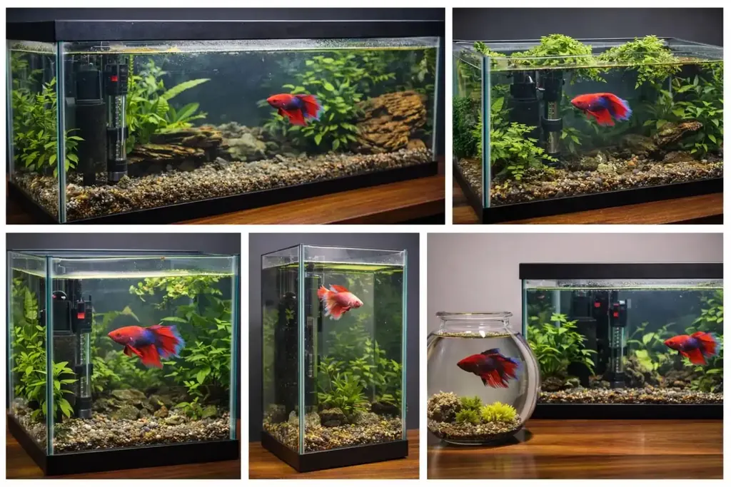 Rectangular, cube, tall and bowl betta tanks compared side by side